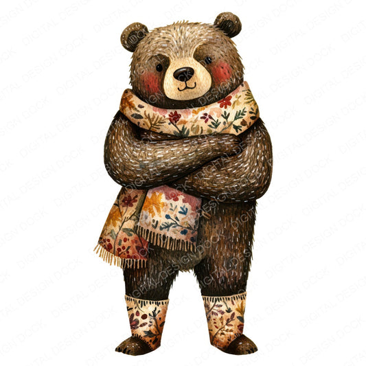 Folk Bear in Scarf fussy cut sheet in US Letter format showing all 12 designs on one printable page