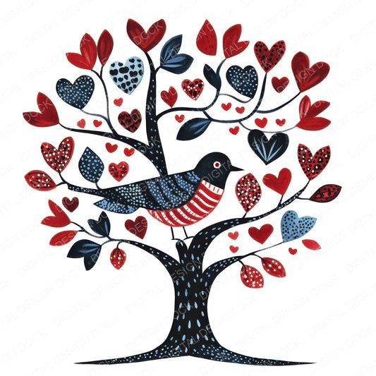 Folk Bird on Tree fussy cut sheet in A4 format showing all 12 designs on one printable page
