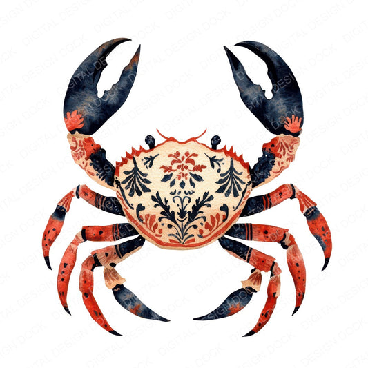 Folk Crab with Florals fussy cut sheet in A4 format showing all 12 designs on one printable page