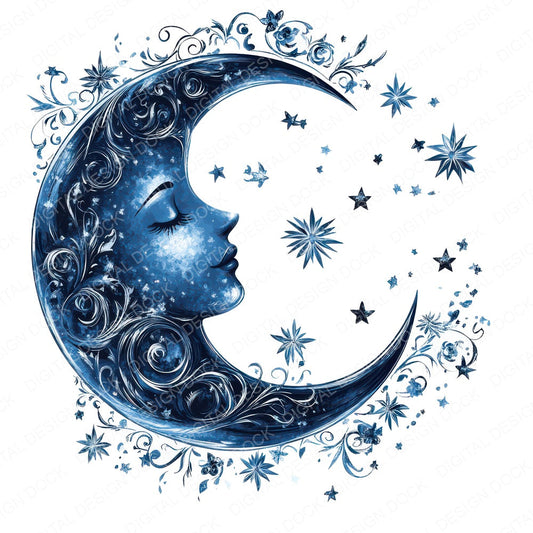 Folk Crescent Moon Face fussy cut sheet in US Letter format showing all 12 designs on one printable page