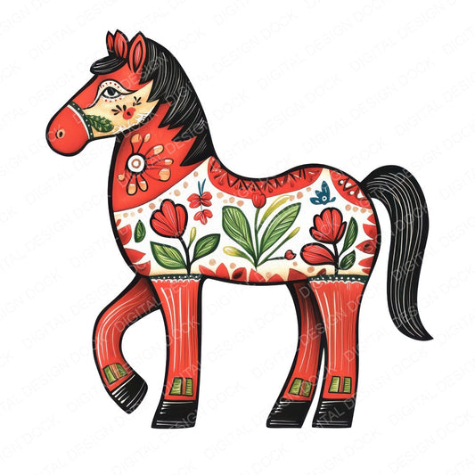 Folk Dala Horse fussy cut sheet in A4 format showing all 12 designs on one printable page