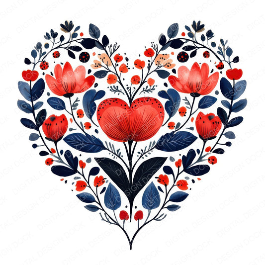 Folk Floral Heart fussy cut sheet in US Letter format showing all 12 designs on one printable page