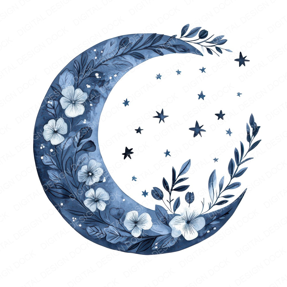 Folk Floral Moon fussy cut sheet in A4 format showing all 12 designs on one printable page
