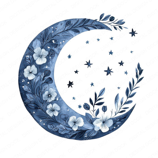 Folk Floral Moon fussy cut sheet in A4 format showing all 12 designs on one printable page