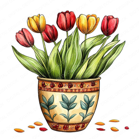 Folk Floral Pot Clipart Set (DDD005564)
