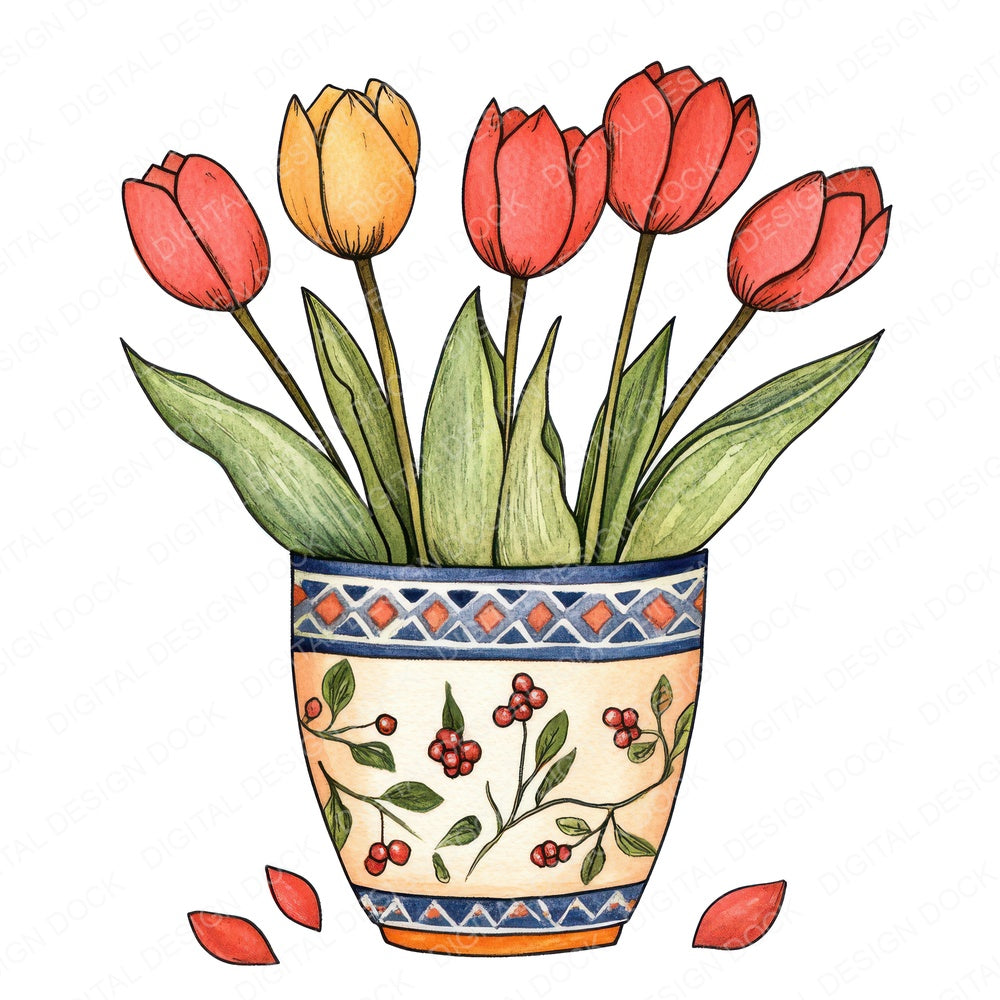 Folk Floral Pot Fussy Cut Sheets (DDD009940)