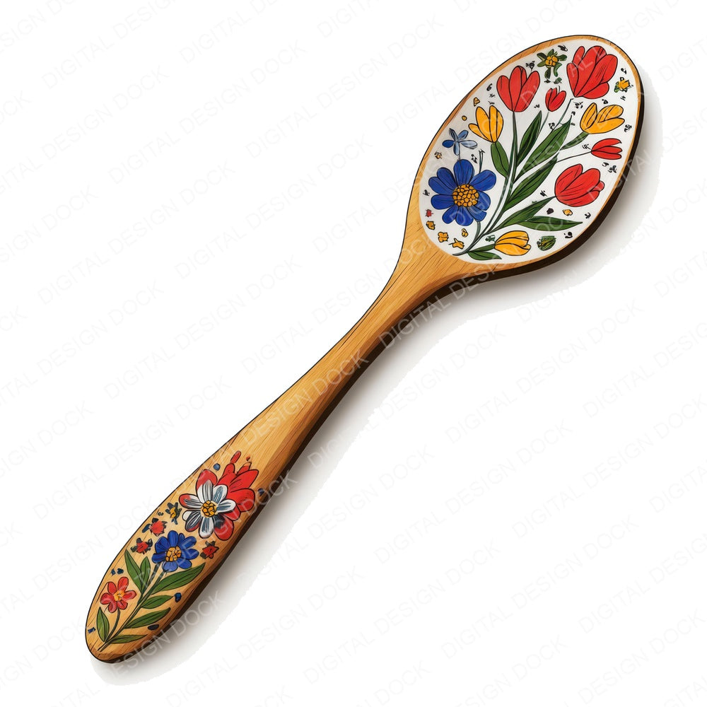 Folk Floral Spoon fussy cut sheet in A4 format showing all 12 designs on one printable page