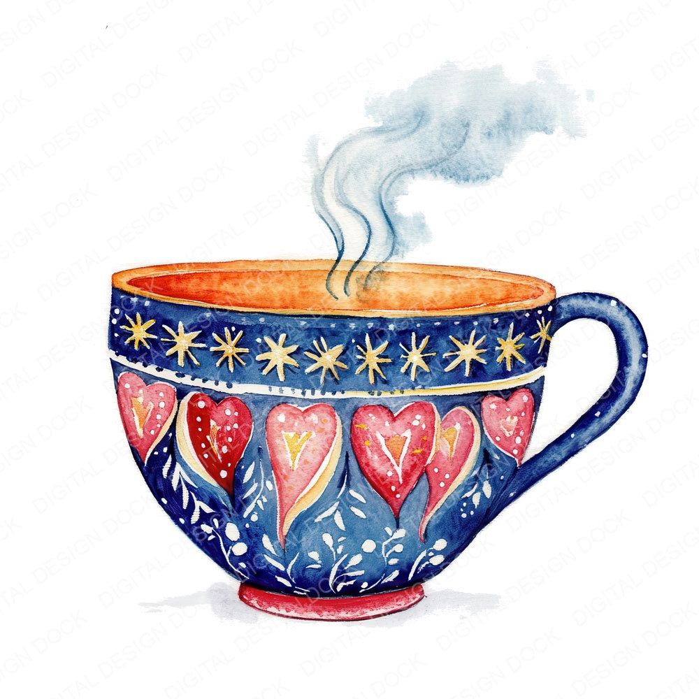 Folk Floral Teacup fussy cut sheet in A4 format showing all 12 designs on one printable page