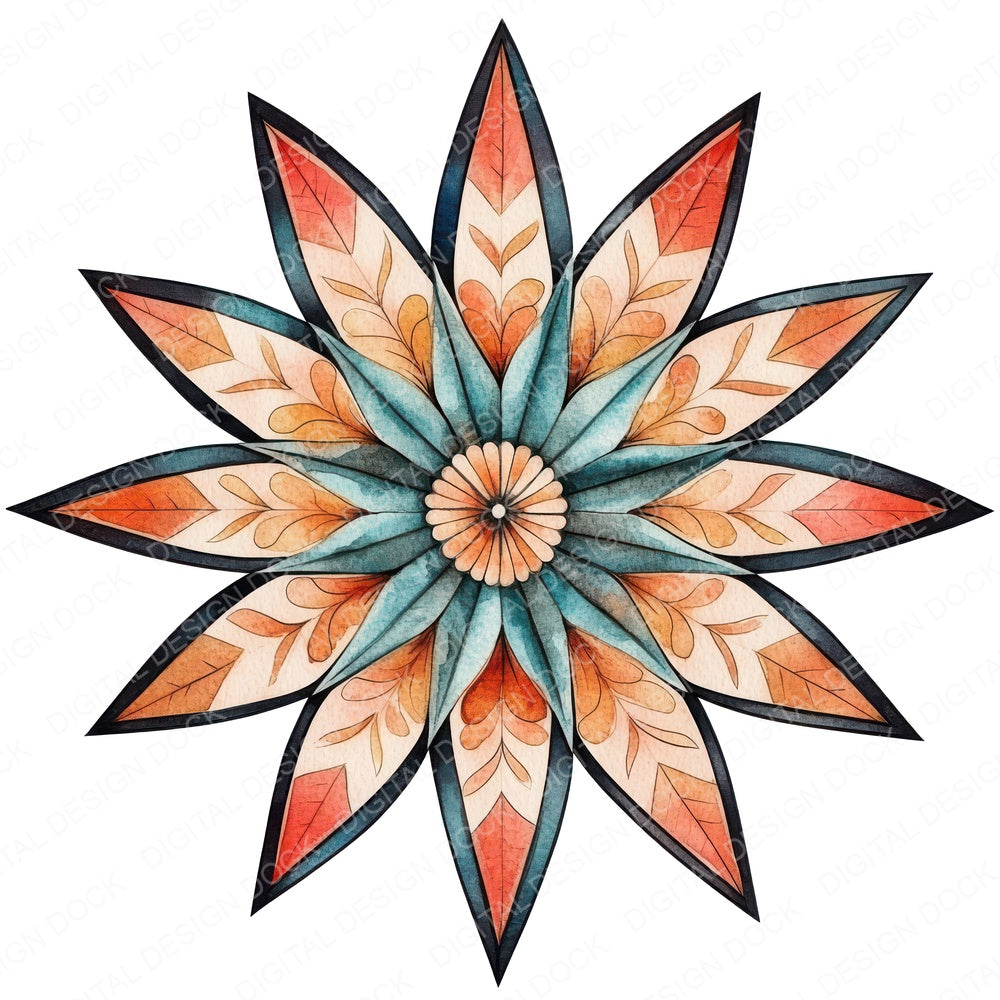 Folk Flower Star fussy cut sheet in US Letter format showing all 12 designs on one printable page