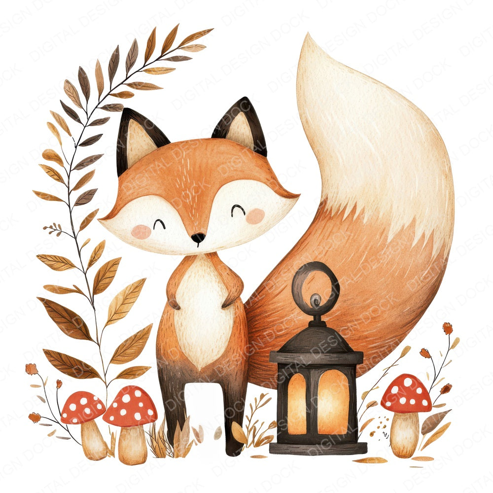 Folk Fox with Lantern fussy cut sheet in A4 format showing all 12 designs on one printable page