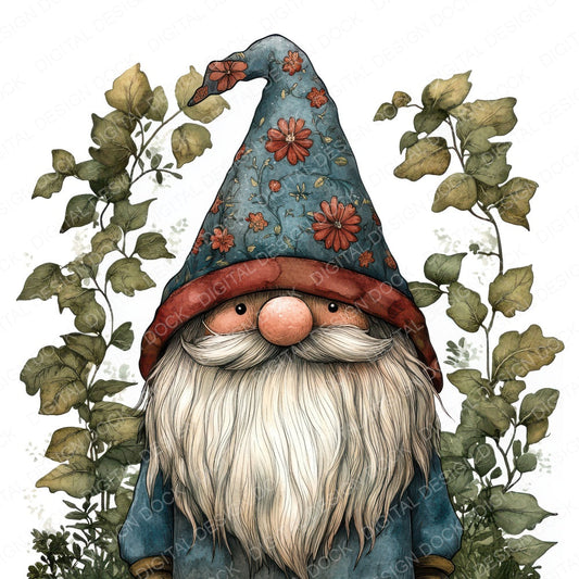 Folk Gnome with Hat fussy cut sheet in A4 format showing all 12 designs on one printable page