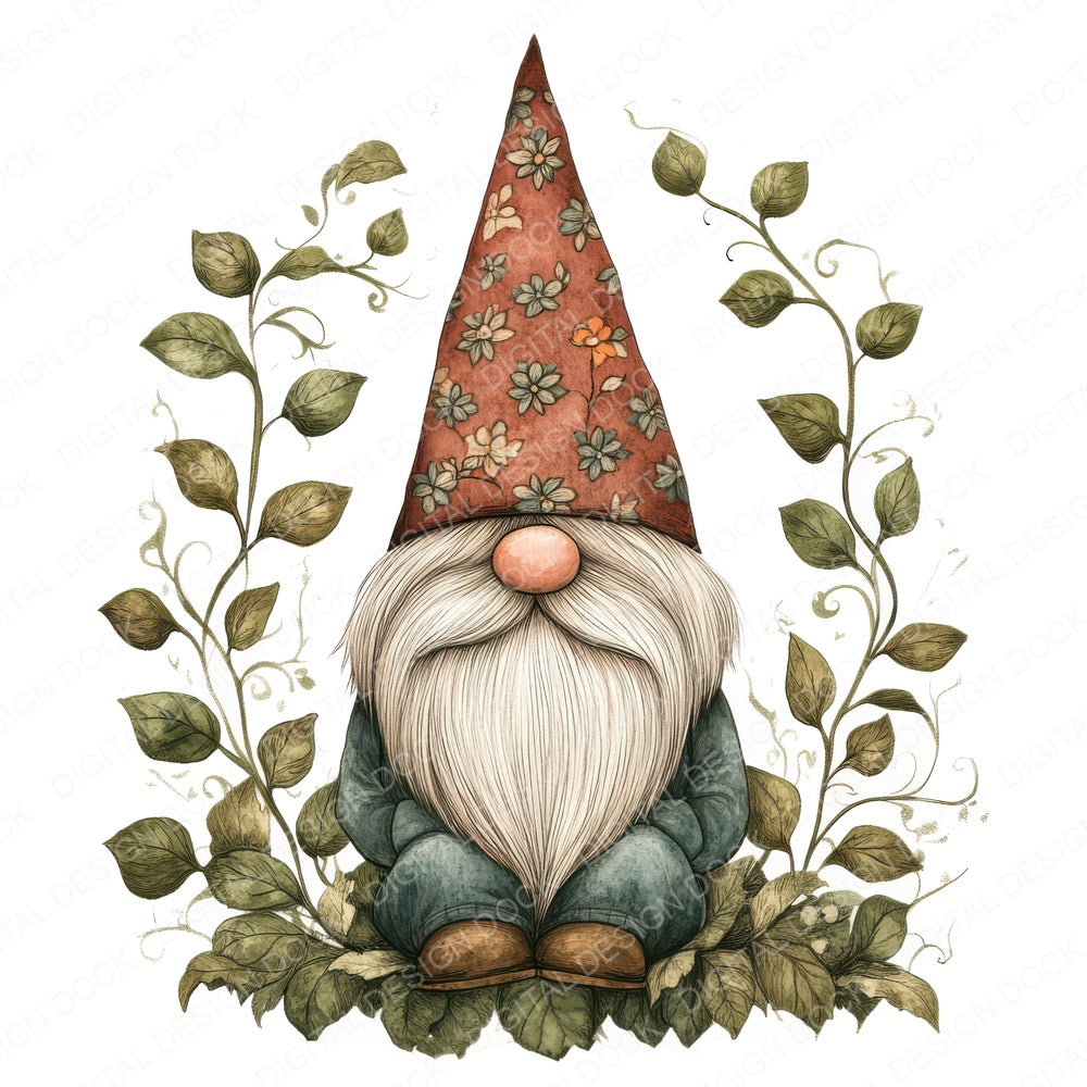 Folk Gnome with Hat fussy cut sheet in US Letter format showing all 12 designs on one printable page