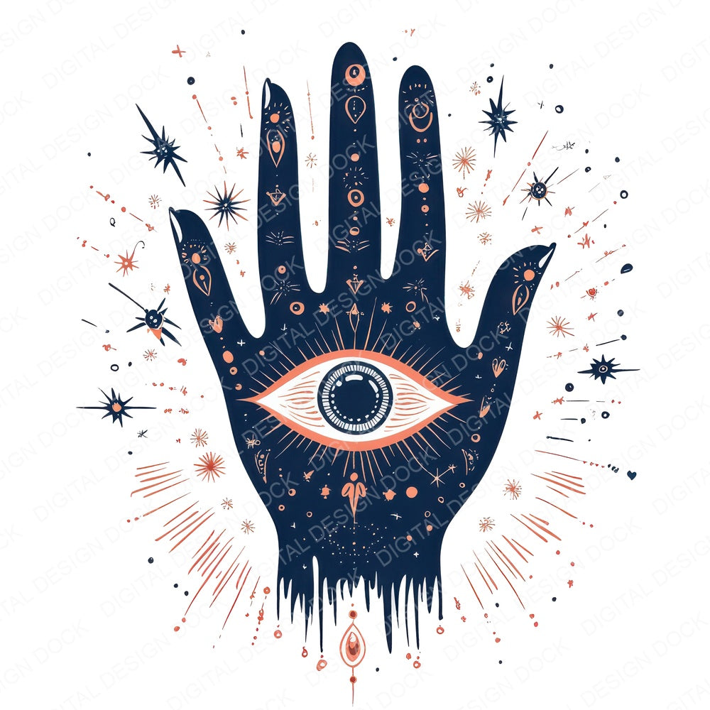 Folk Hand with Eye fussy cut sheet in A4 format showing all 12 designs on one printable page
