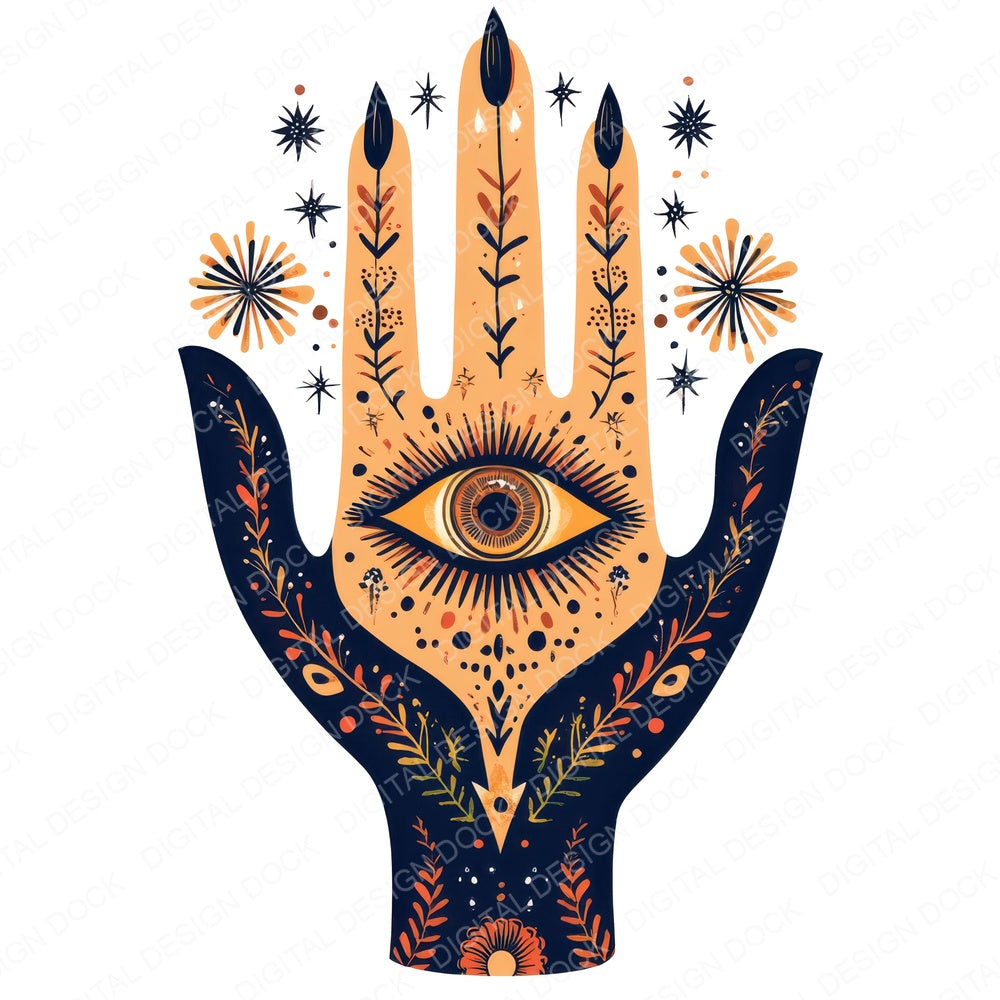 Folk Hand with Eye fussy cut sheet in US Letter format showing all 12 designs on one printable page