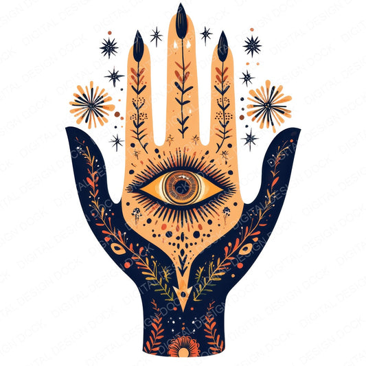 Folk Hand with Eye fussy cut sheet in US Letter format showing all 12 designs on one printable page