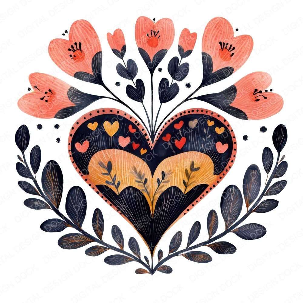 Folk Heart and Tulips Fussy Cut Sheets (DDD009949)