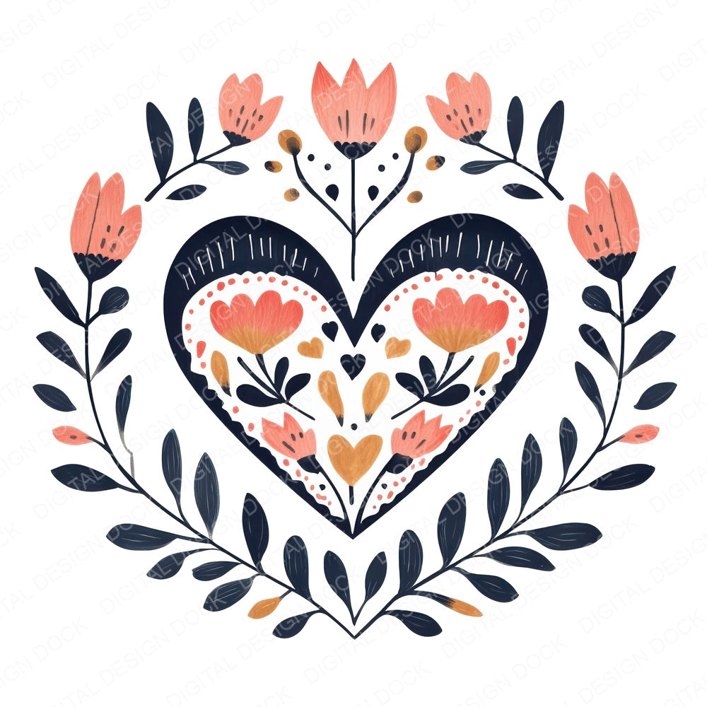 Folk Heart and Tulips fussy cut sheet in US Letter format showing all 12 designs on one printable page