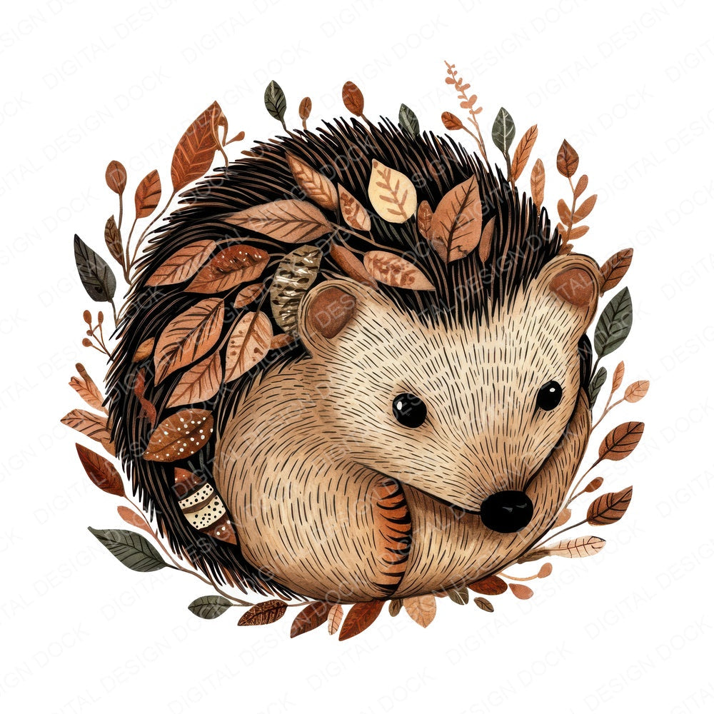 Folk Hedgehog with Leaves A fussy cut sheet in A4 format showing all 12 designs on one printable page