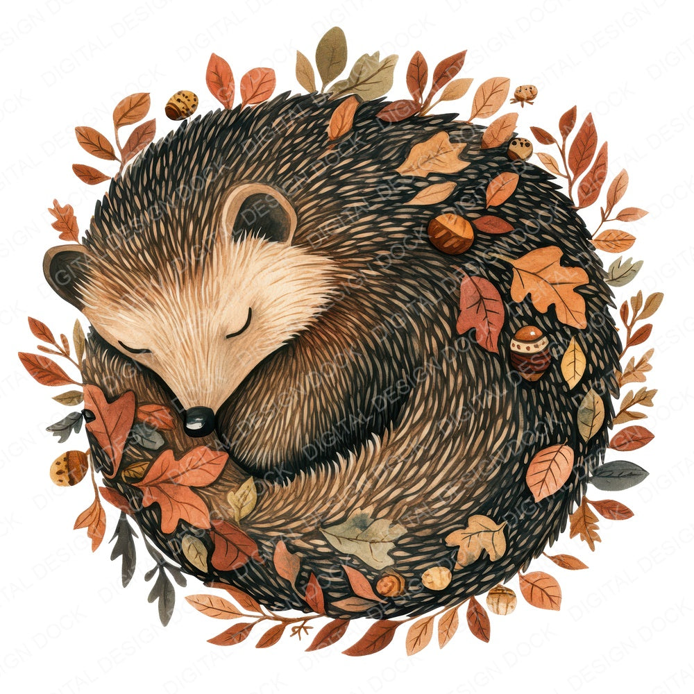 Folk Hedgehog with Leaves A fussy cut sheet in US Letter format showing all 12 designs on one printable page
