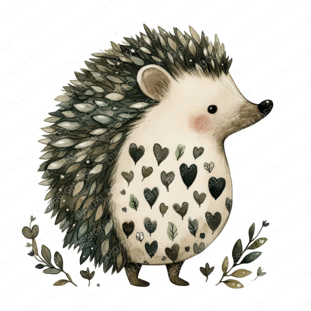 Folk Hedgehog with Leaves B fussy cut sheet in A4 format showing all 12 designs on one printable page
