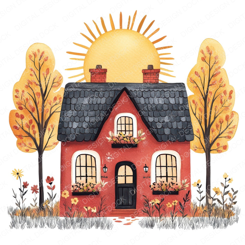 Folk House and Sunburst fussy cut sheet in A4 format showing all 12 designs on one printable page