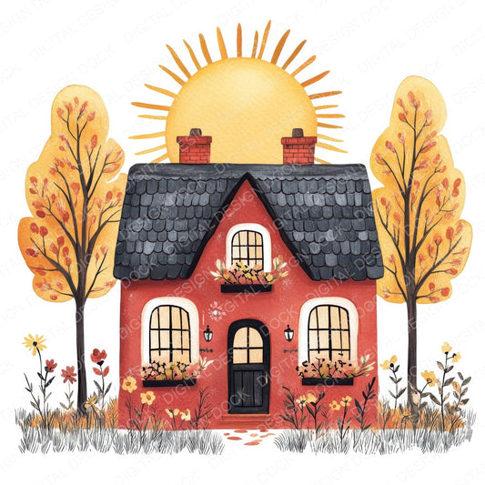 Folk House and Sunburst fussy cut sheet in A4 format showing all 12 designs on one printable page