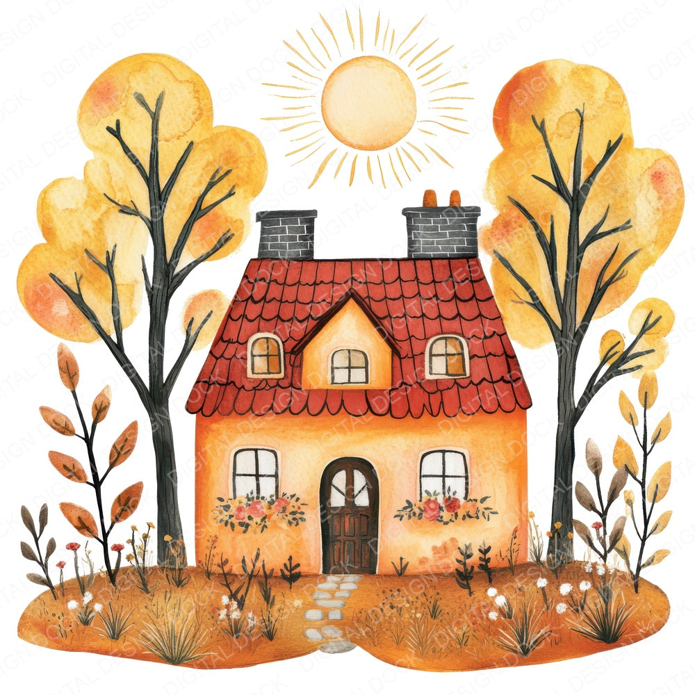 Folk House and Sunburst fussy cut sheet in US Letter format showing all 12 designs on one printable page