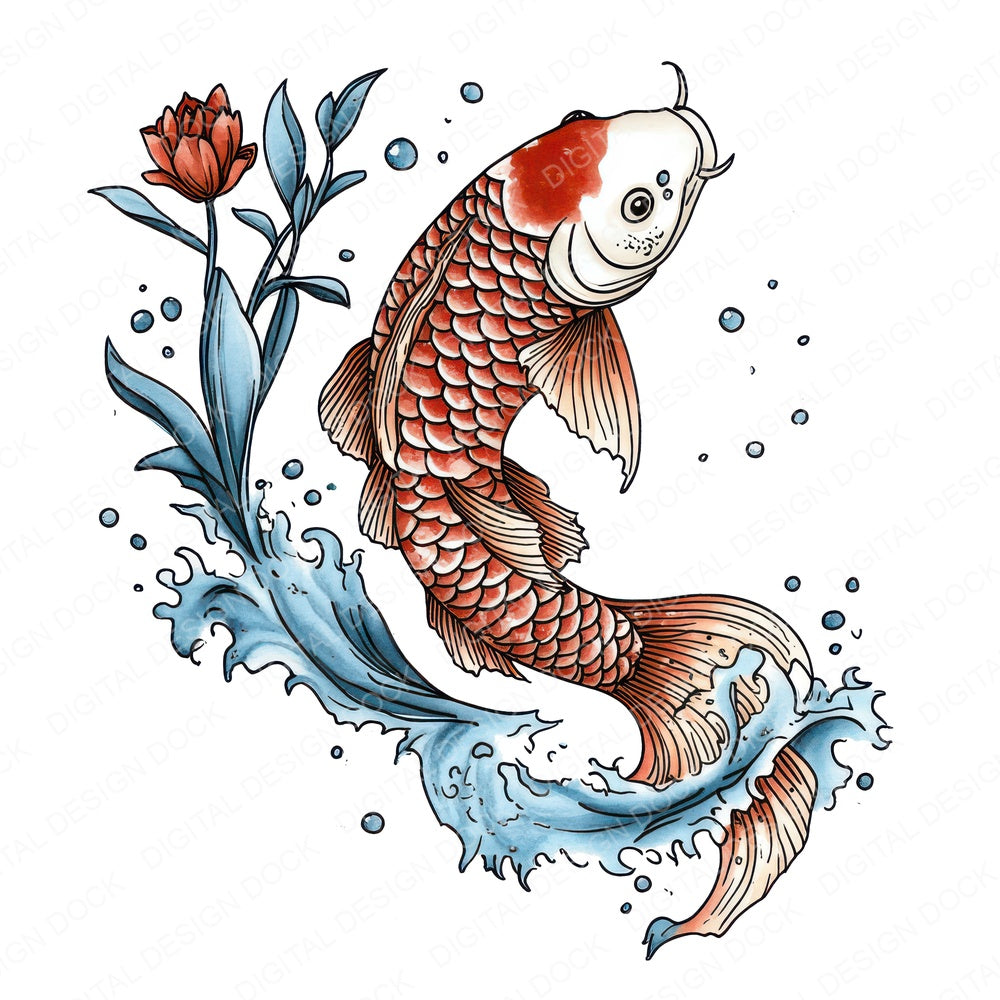 Folk Koi Leaping fussy cut sheet in A4 format showing all 12 designs on one printable page