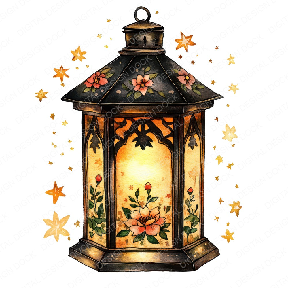 Folk Lantern with Florals fussy cut sheet in US Letter format showing all 12 designs on one printable page