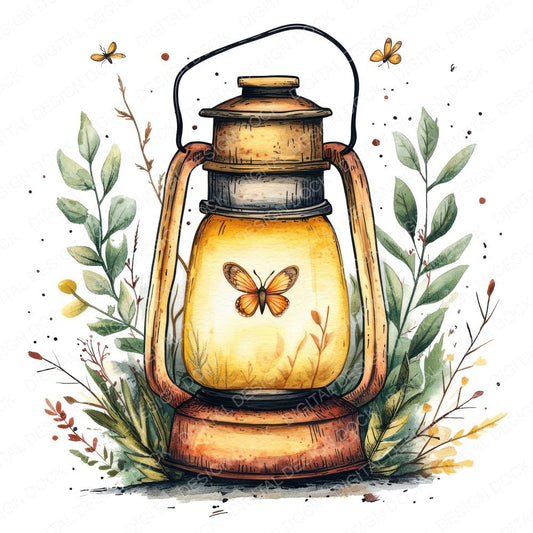 Folk Lantern with Leaves Clipart Set (DDD005585)