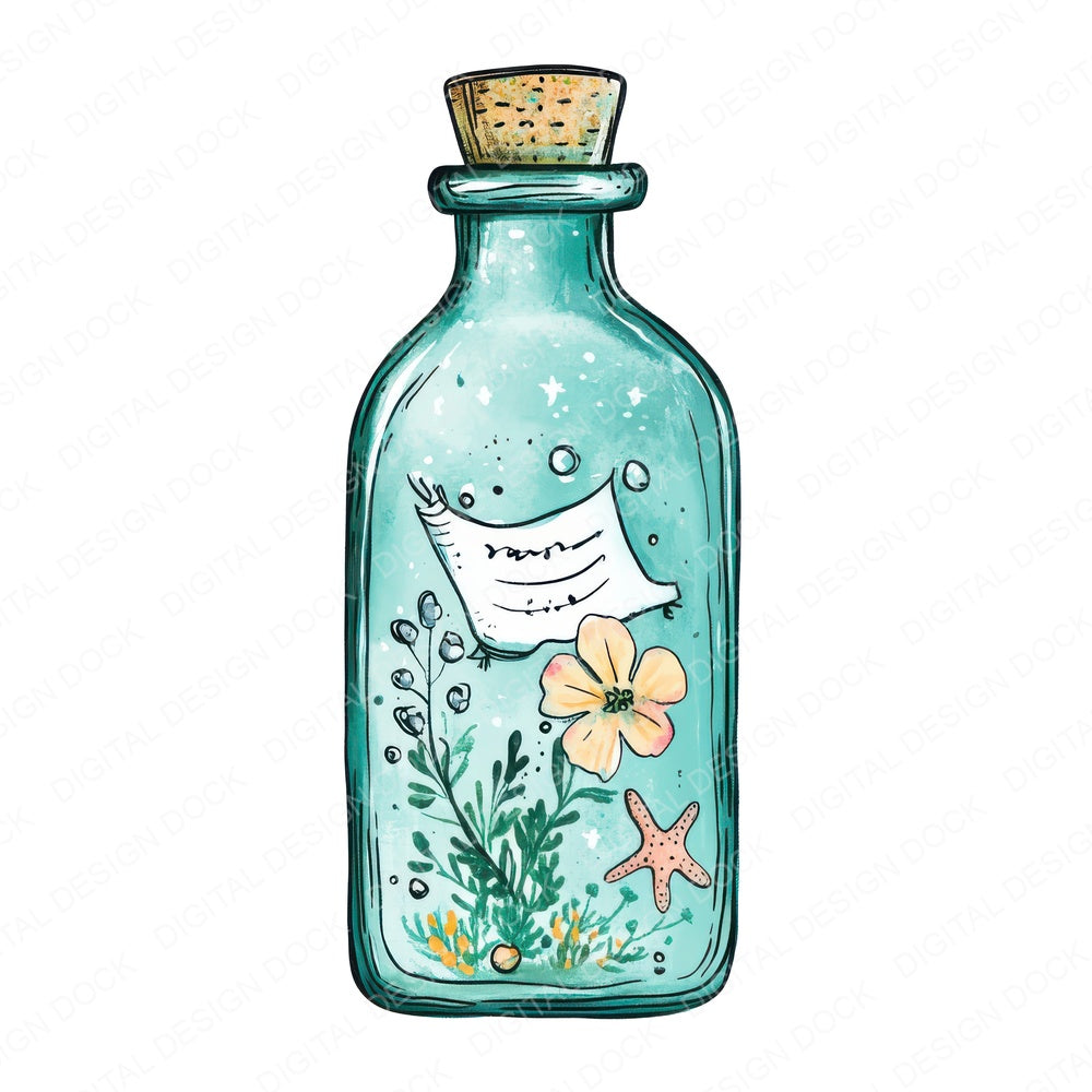 Folk Message Bottle fussy cut sheet in A4 format showing all 12 designs on one printable page