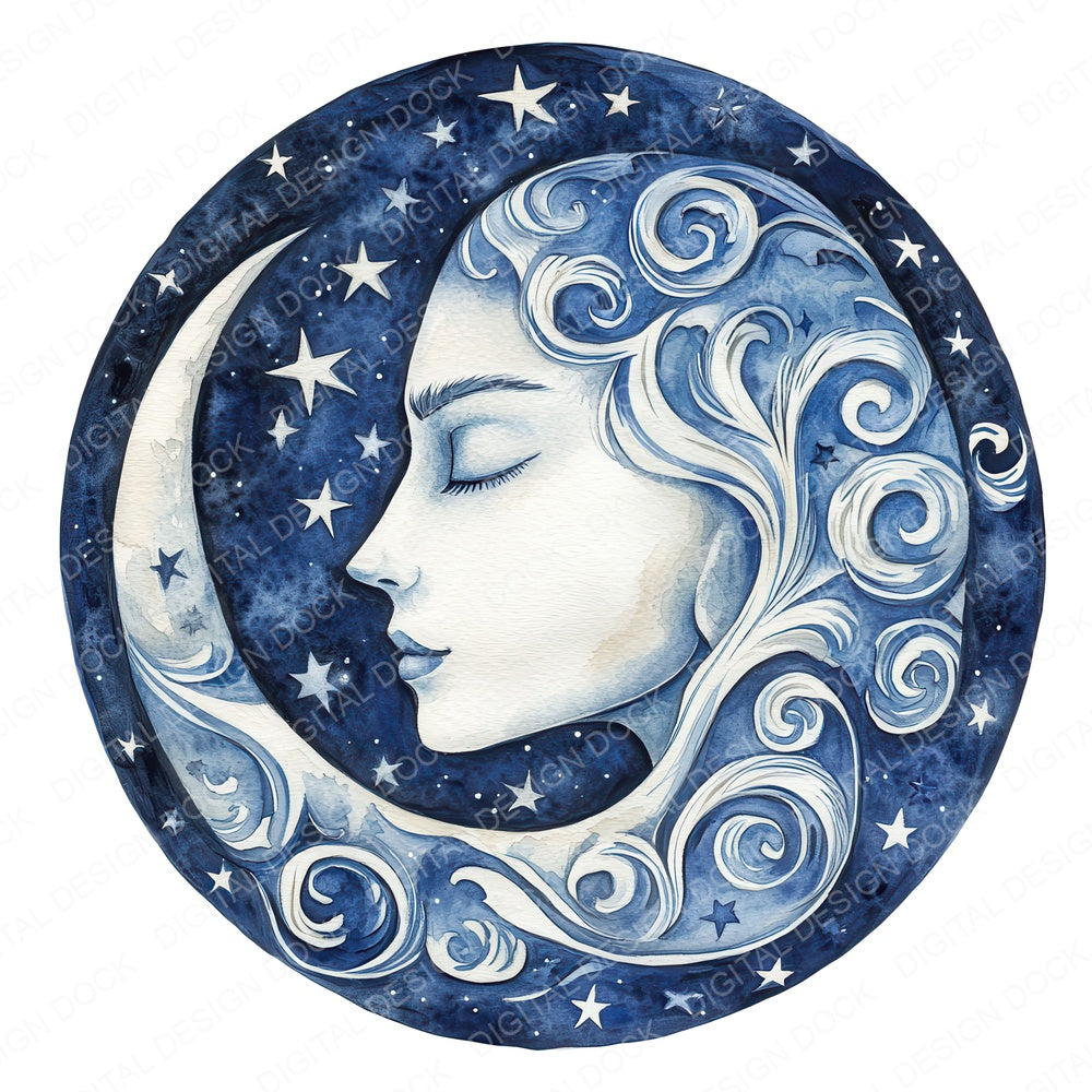 Folk Moon with Stars fussy cut sheet in A4 format showing all 12 designs on one printable page