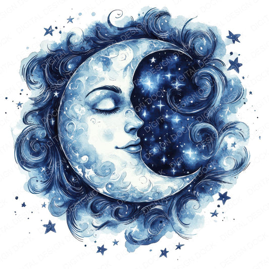 Folk Moon with Stars fussy cut sheet in US Letter format showing all 12 designs on one printable page