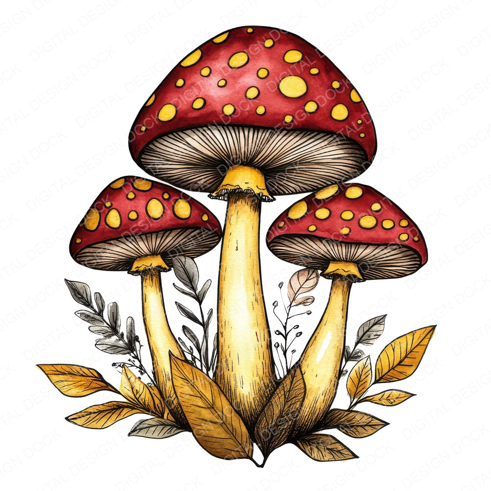 Folk Mushroom Trio fussy cut sheet in US Letter format showing all 12 designs on one printable page