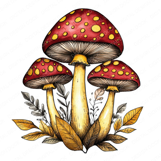 Folk Mushroom Trio fussy cut sheet in US Letter format showing all 12 designs on one printable page
