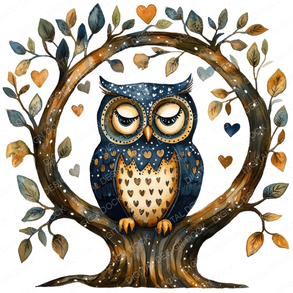 Folk Owl in Hollow fussy cut sheet in A4 format showing all 12 designs on one printable page