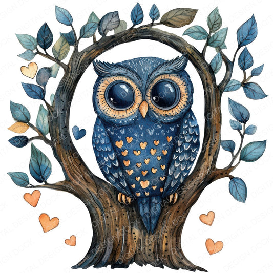 Folk Owl in Hollow fussy cut sheet in US Letter format showing all 12 designs on one printable page