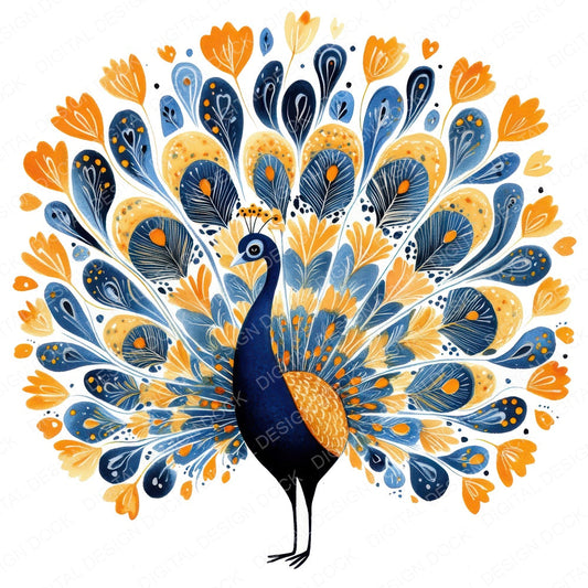 Folk Peacock with Florals fussy cut sheet in A4 format showing all 12 designs on one printable page