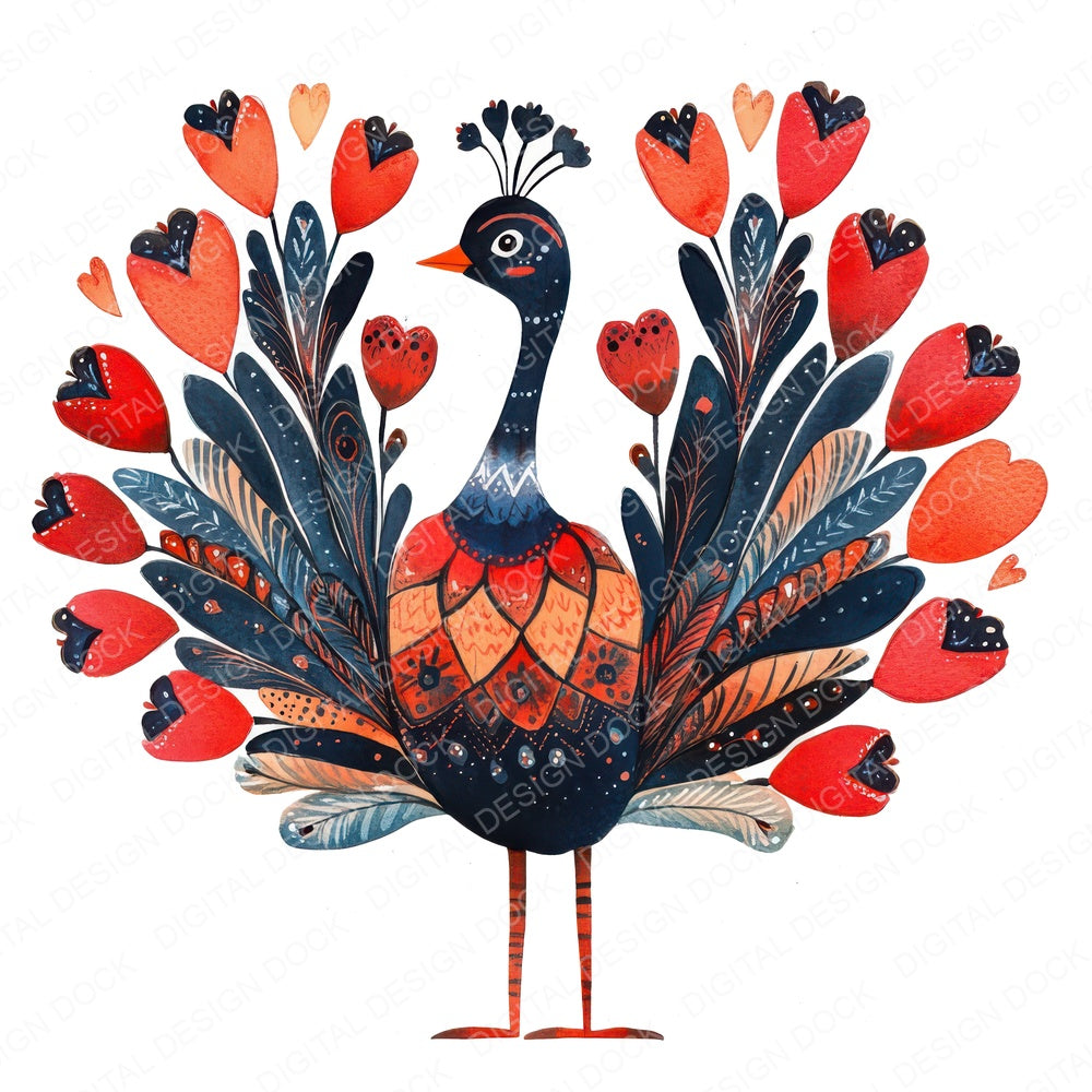 Folk Peacock with Patterns fussy cut sheet in A4 format showing all 12 designs on one printable page
