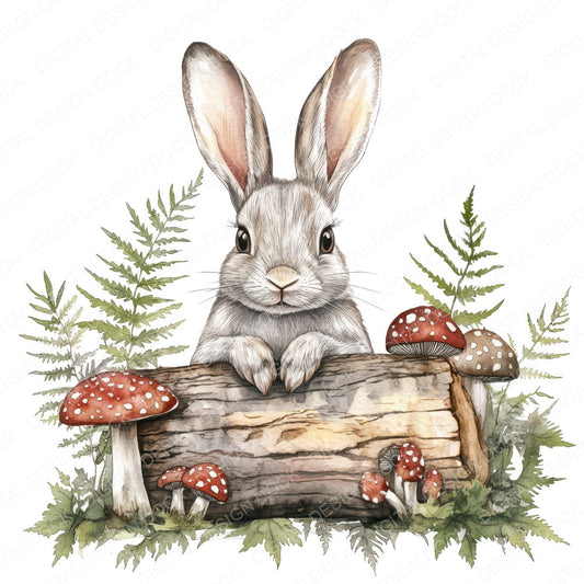 Folk Rabbit in Log fussy cut sheet in US Letter format showing all 12 designs on one printable page