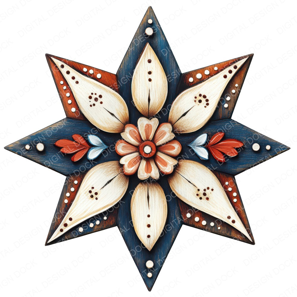 Folk Rosette Star fussy cut sheet in A4 format showing all 12 designs on one printable page