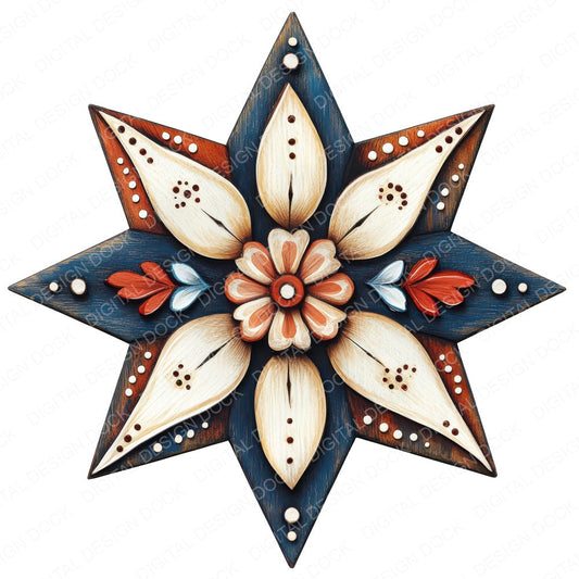 Folk Rosette Star fussy cut sheet in A4 format showing all 12 designs on one printable page