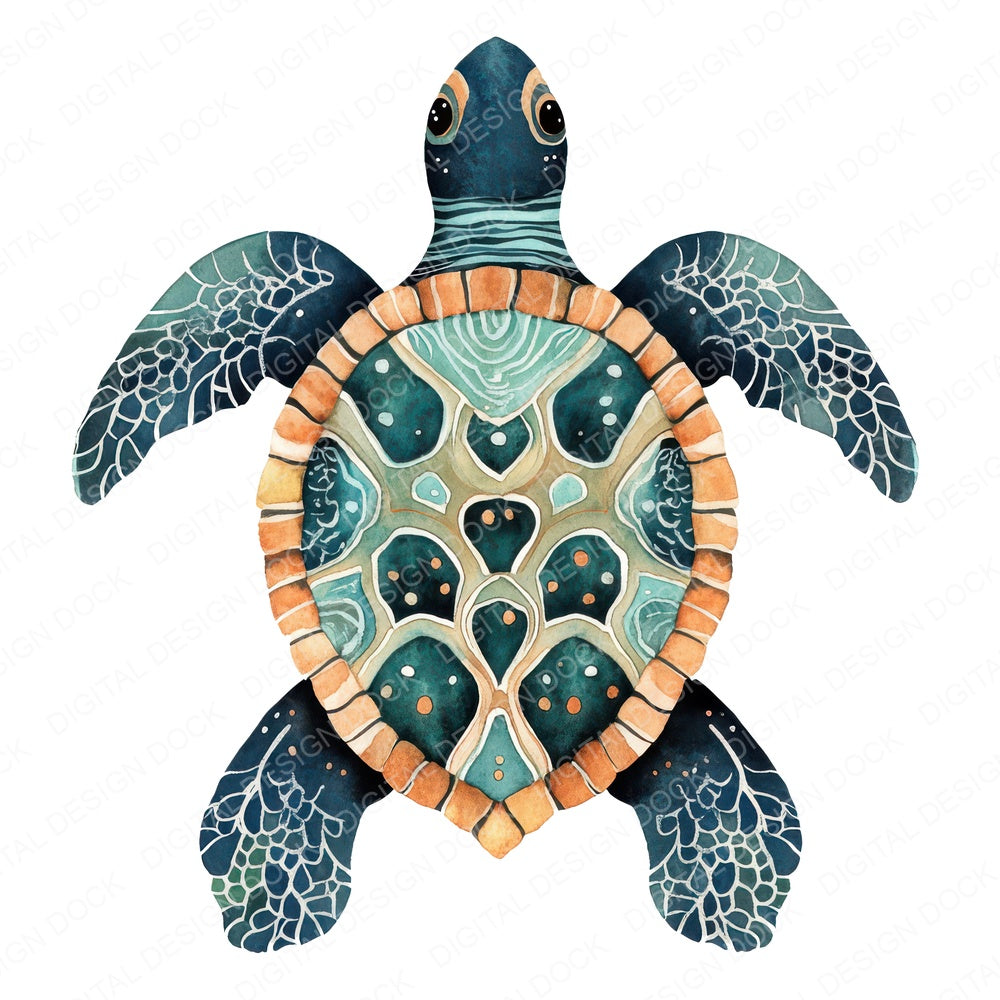 Folk Sea Turtle Patterned fussy cut sheet in US Letter format showing all 12 designs on one printable page