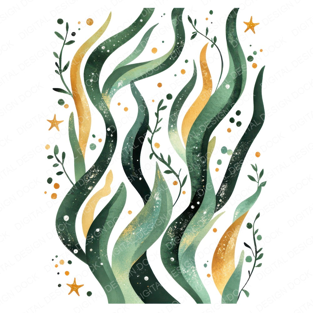 Folk Seaweed Cluster fussy cut sheet in A4 format showing all 12 designs on one printable page