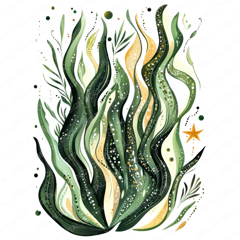 Folk Seaweed Cluster fussy cut sheet in US Letter format showing all 12 designs on one printable page