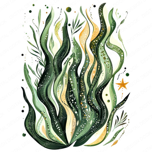 Folk Seaweed Cluster fussy cut sheet in US Letter format showing all 12 designs on one printable page