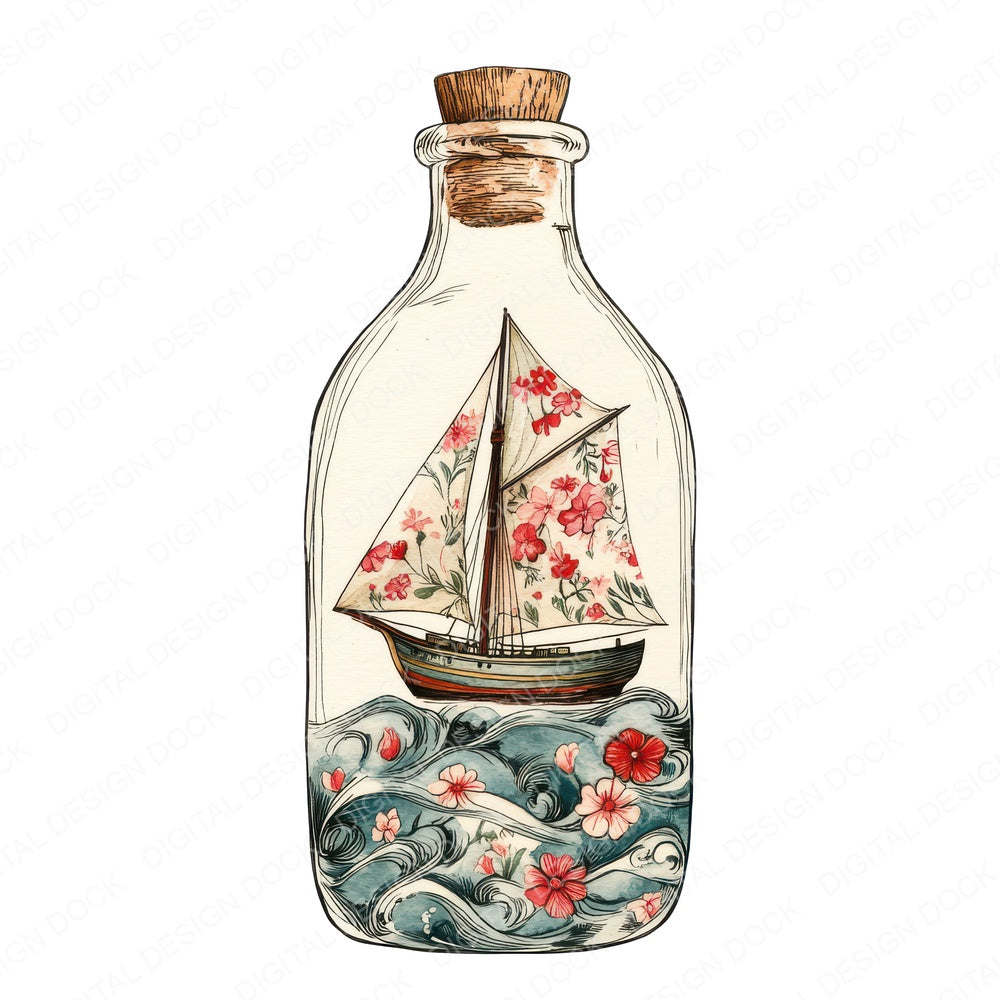 Folk Ship in Bottle fussy cut sheet in A4 format showing all 12 designs on one printable page