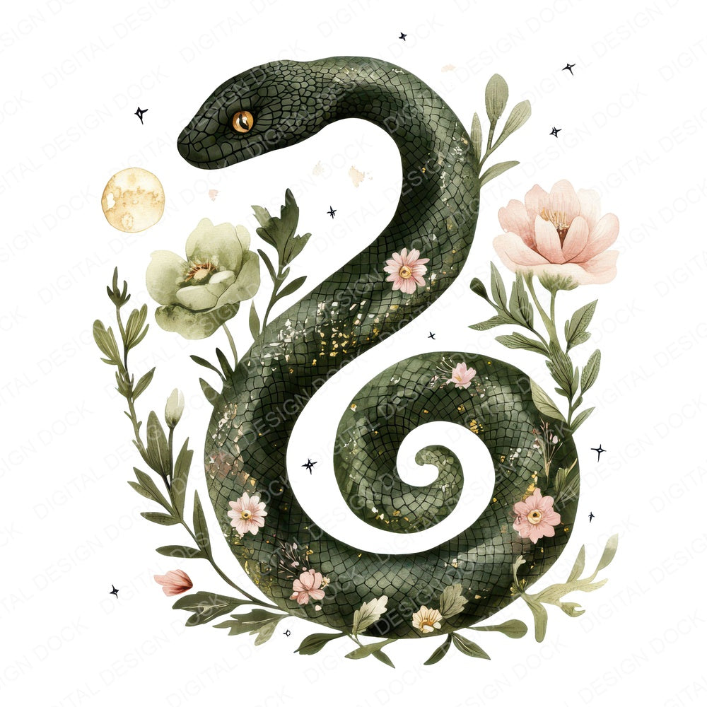 Folk Snake with Moons fussy cut sheet in A4 format showing all 12 designs on one printable page