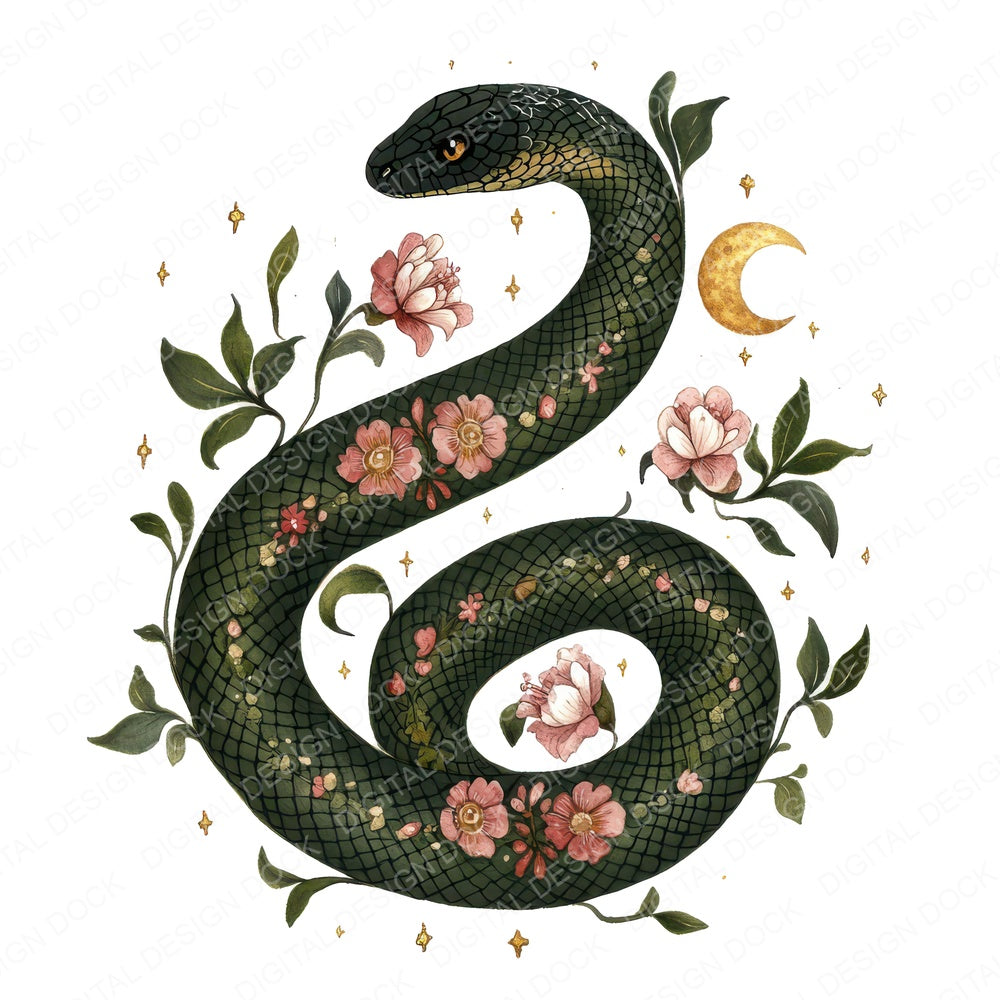 Folk Snake with Moons fussy cut sheet in US Letter format showing all 12 designs on one printable page