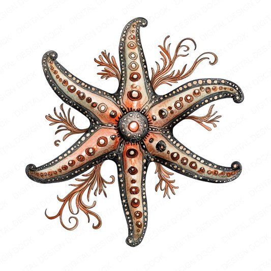 Folk Starfish Mandala fussy cut sheet in A4 format showing all 12 designs on one printable page